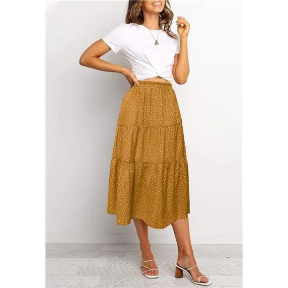 A-LINE Swing Midi Skirts 02-yellow