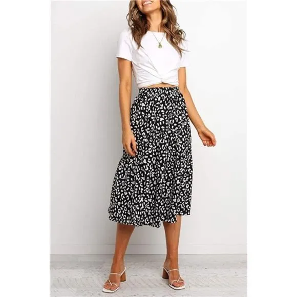 A-LINE Swing Midi Skirts Black