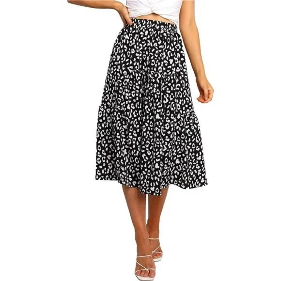 A-LINE Swing Midi Skirts Black
