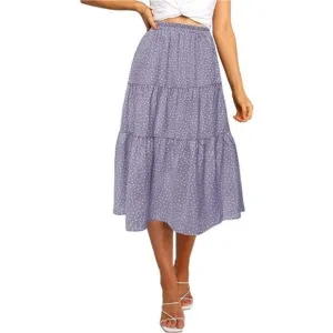 A-LINE Swing Midi Skirts Dotpurple