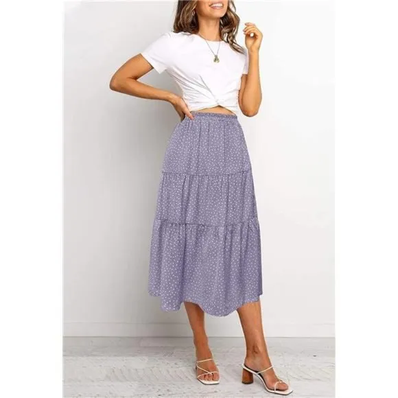 A-LINE Swing Midi Skirts Dotpurple