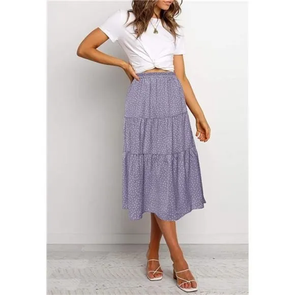A-LINE Swing Midi Skirts Dotpurple