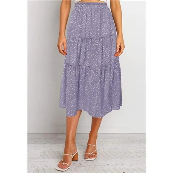 A-LINE Swing Midi Skirts Dotpurple