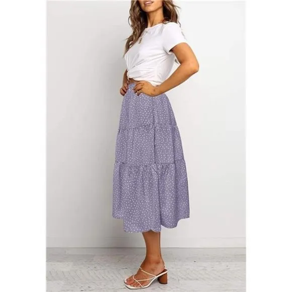 A-LINE Swing Midi Skirts Dotpurple