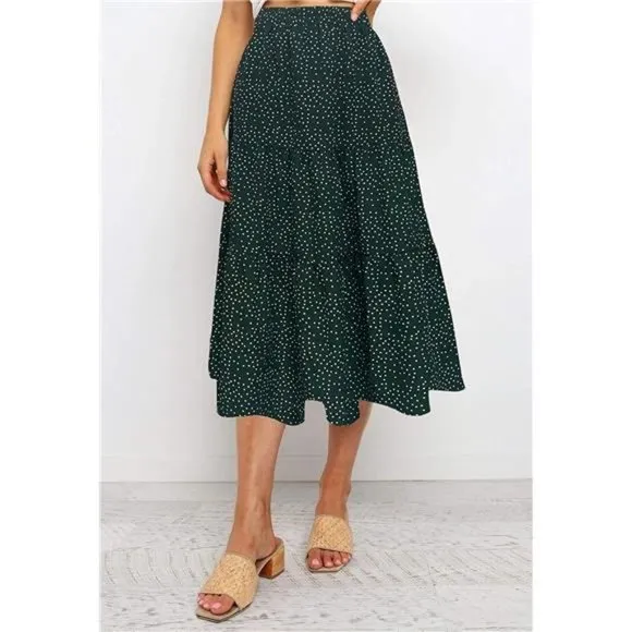 A-LINE Swing Midi Skirts Green