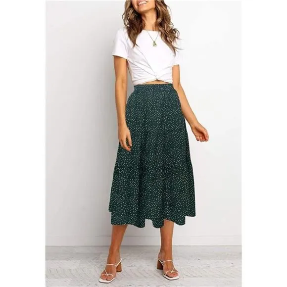 A-LINE Swing Midi Skirts Green