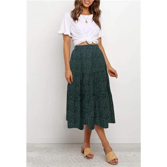 A-LINE Swing Midi Skirts Green