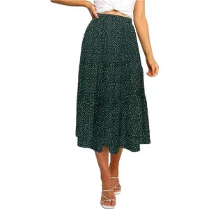 A-LINE Swing Midi Skirts Green