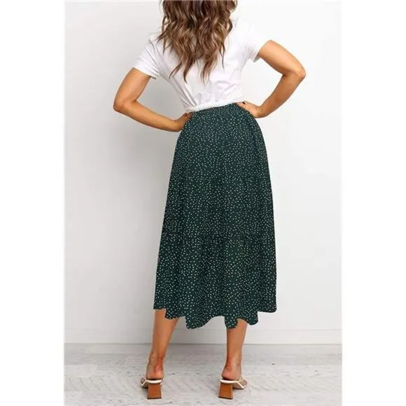 A-LINE Swing Midi Skirts Green