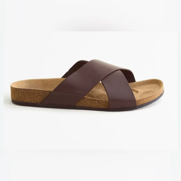 Abercrombie &amp; Fitch Men’s Leather Cork Crossover Slides Size 8 NEW in BOX