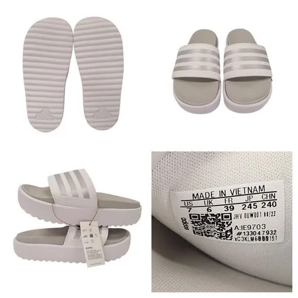 Adidas Adilette Platform Slides Cloud White Zero Metallic  Grey IE9703 USM7 USW8