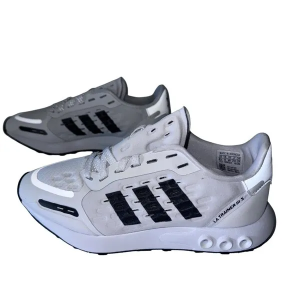 Adidas Boys Size 4.5 LA Trainer 3 White &amp; Black Sneakers Reflective Youth Kids