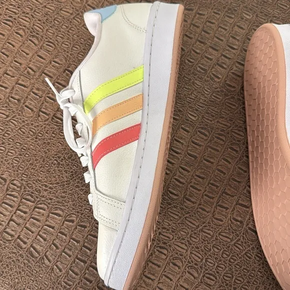 Adidas Grand Court Cloudfoam Rainbow Stripe Sneakers White mens  10.5 NWT
