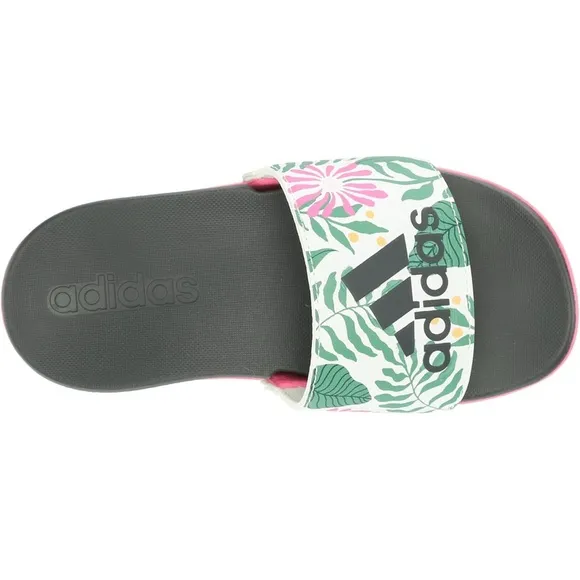 Adidas Kids' Adilette Comfort Slide Sandal Color Carbon/Off White/Lucid Pink - 7