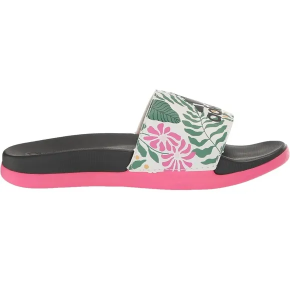 Adidas Kids' Adilette Comfort Slide Sandal Color Carbon/Off White/Lucid Pink - 7