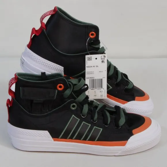 Adidas Originals Unisex Black Green &amp; Orange Nizza Hi DL Fashion Sneaker…