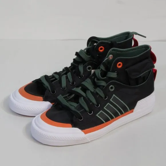 Adidas Originals Unisex Black Green &amp; Orange Nizza Hi DL Fashion Sneaker…