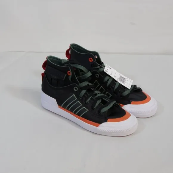 Adidas Originals Unisex Black Green &amp; Orange Nizza Hi DL Fashion Sneaker…