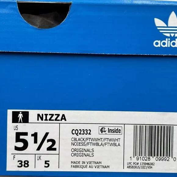 adidas Youth Boys Nizza Sneakers Size 5.5 Black White Canvas Vintage Hoops Style