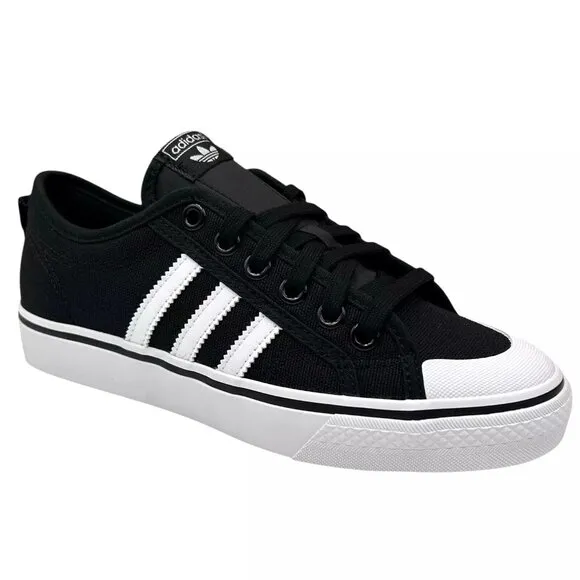 adidas Youth Boys Nizza Sneakers Size 5.5 Black White Canvas Vintage Hoops Style