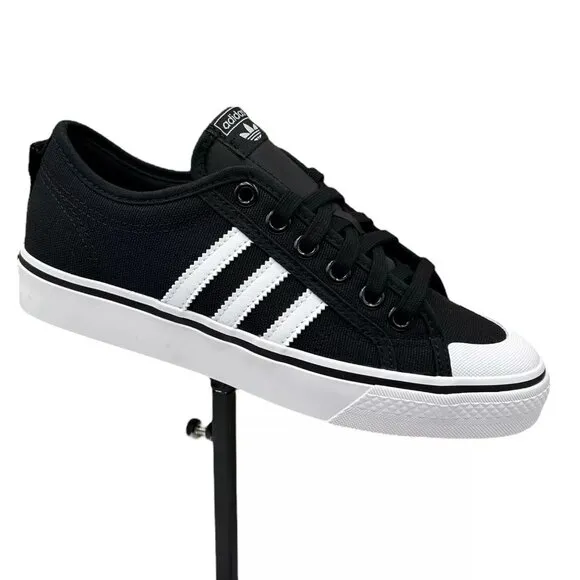adidas Youth Boys Nizza Sneakers Size 5.5 Black White Canvas Vintage Hoops Style