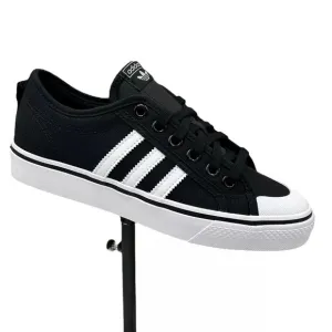 adidas Youth Boys Nizza Sneakers Size 5.5 Black White Canvas Vintage Hoops Style