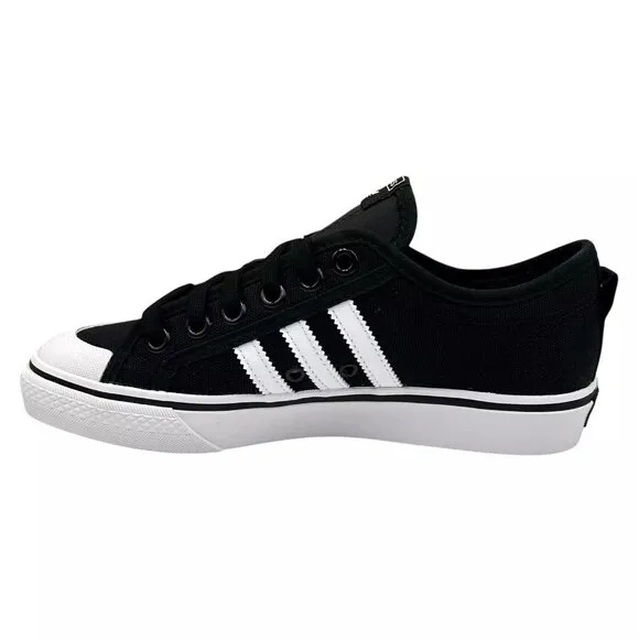 adidas Youth Boys Nizza Sneakers Size 5.5 Black White Canvas Vintage Hoops Style