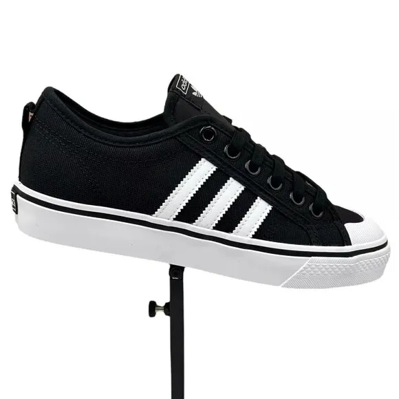 adidas Youth Boys Nizza Sneakers Size 5.5 Black White Canvas Vintage Hoops Style