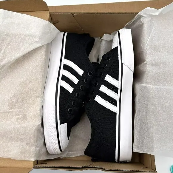adidas Youth Boys Nizza Sneakers Size 5.5 Black White Canvas Vintage Hoops Style