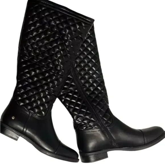 AEROSOLES ESTABLISH WIDE CALF RIDING BOOT WOMEN BLACK QUILTED SIZE 7  (NO BOX )