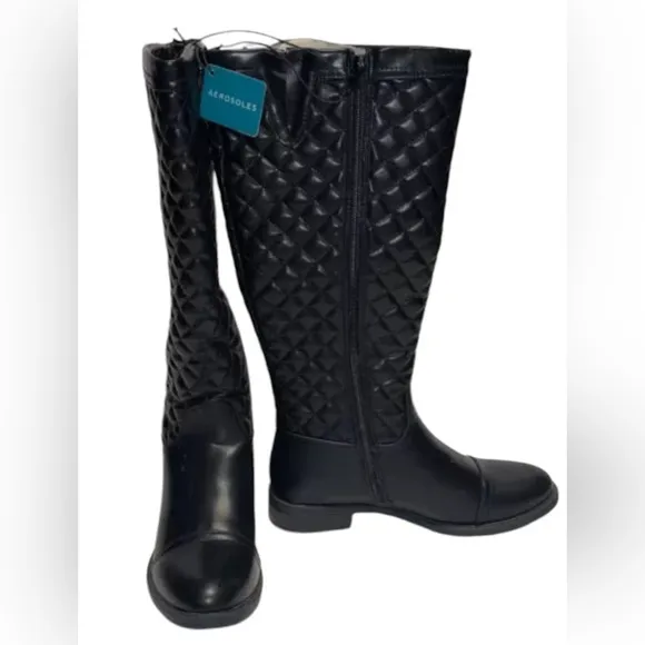 AEROSOLES ESTABLISH WIDE CALF RIDING BOOT WOMEN BLACK QUILTED SIZE 7  (NO BOX )