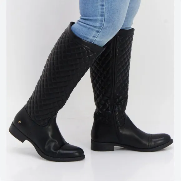 AEROSOLES ESTABLISH WIDE CALF RIDING BOOT WOMEN BLACK QUILTED SIZE 7  (NO BOX )