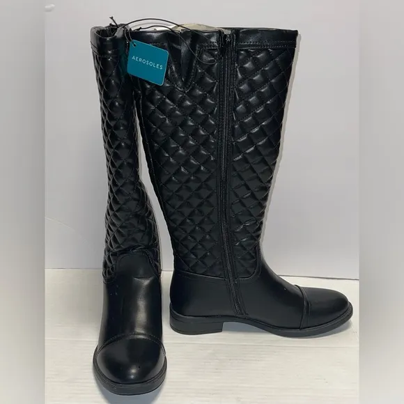 AEROSOLES ESTABLISH WIDE CALF RIDING BOOT WOMEN BLACK QUILTED SIZE 7  (NO BOX )