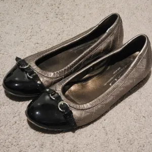 AGL Monika Quilted Ballet Flats Bronze Black Size 38 US Size 8