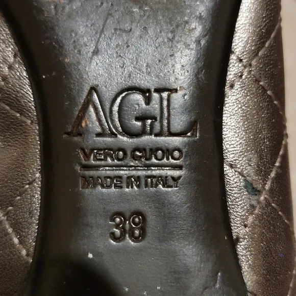 AGL Monika Quilted Ballet Flats Bronze Black Size 38 US Size 8