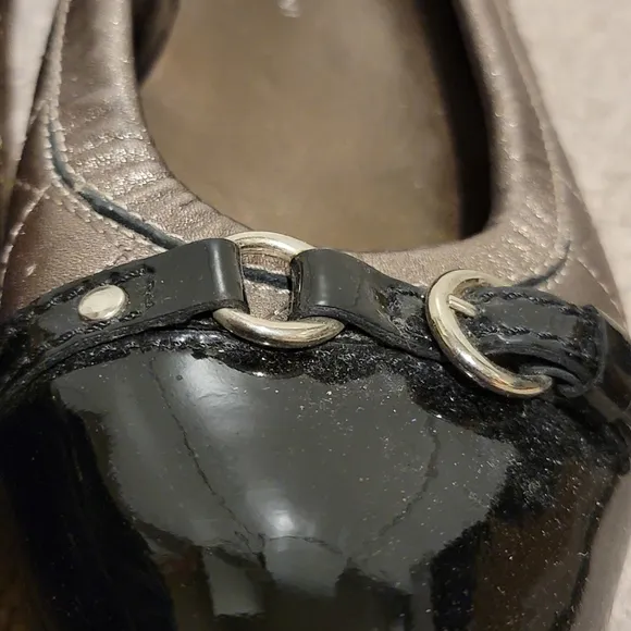 AGL Monika Quilted Ballet Flats Bronze Black Size 38 US Size 8