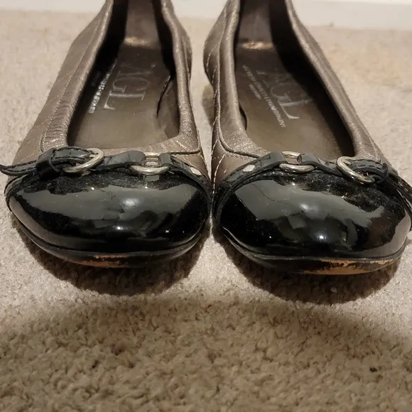 AGL Monika Quilted Ballet Flats Bronze Black Size 38 US Size 8