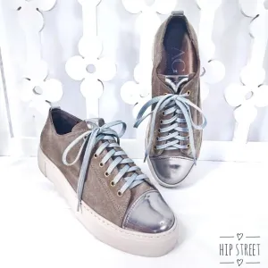 AGL Suede Leather Silver Chrome Cap Toe Platform Fashion Sneakers 39    9