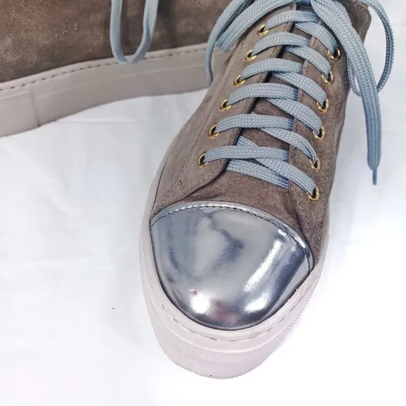 AGL Suede Leather Silver Chrome Cap Toe Platform Fashion Sneakers 39    9