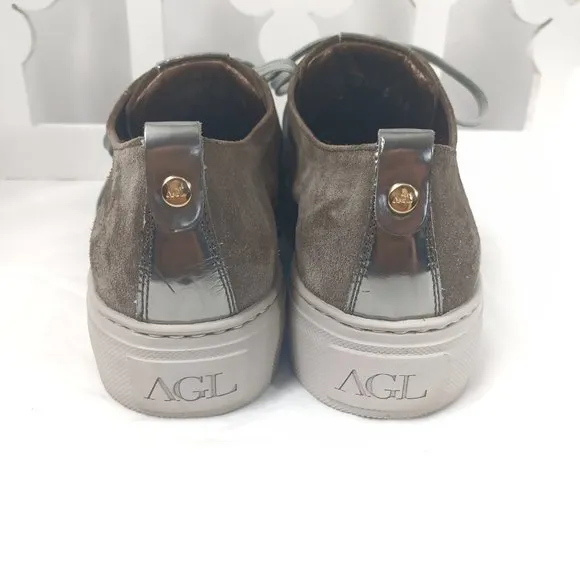 AGL Suede Leather Silver Chrome Cap Toe Platform Fashion Sneakers 39    9