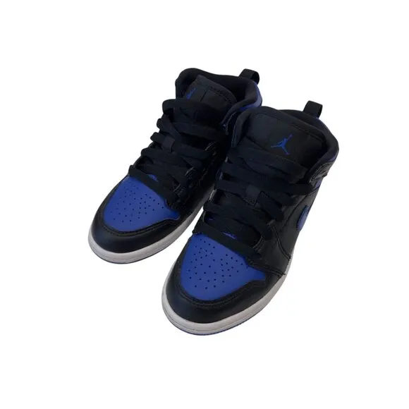 Air Jordan 1 Mid GS Black/Blue Youth High Top Sneakers Size 12C