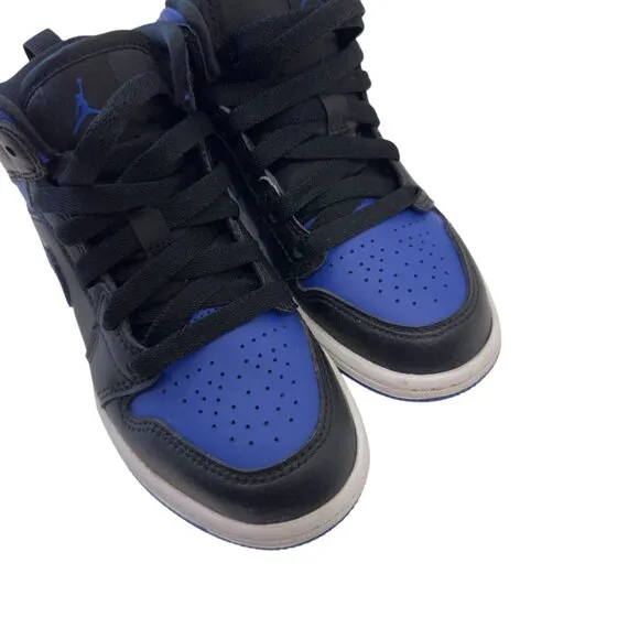 Air Jordan 1 Mid GS Black/Blue Youth High Top Sneakers Size 12C