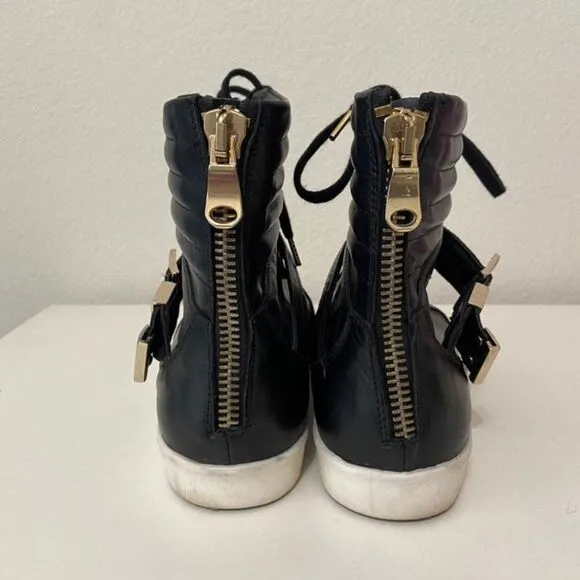 Albano High Top Fashion Sneakers Black Leather Zip Back 1013 Women's Size 40