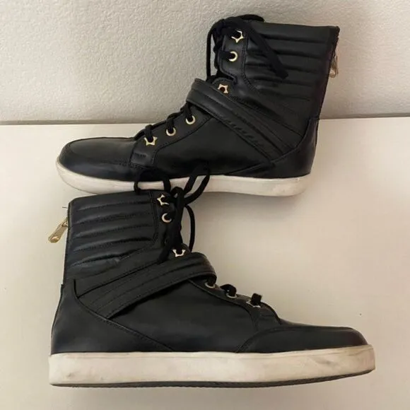 Albano High Top Fashion Sneakers Black Leather Zip Back 1013 Women's Size 40
