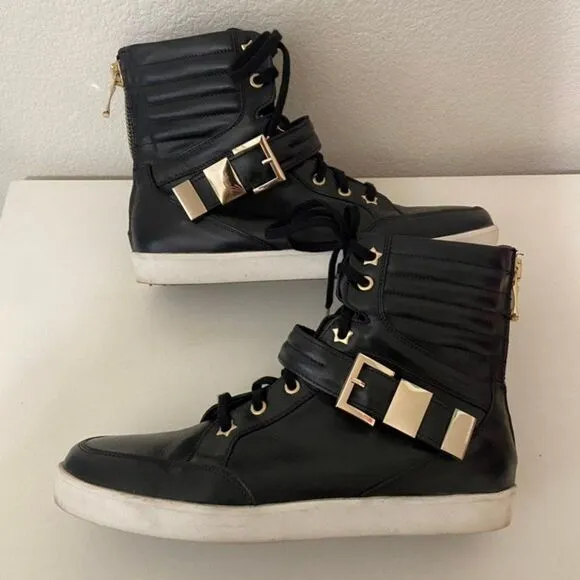 Albano High Top Fashion Sneakers Black Leather Zip Back 1013 Women's Size 40
