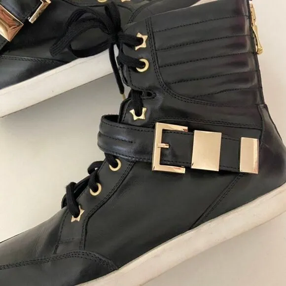 Albano High Top Fashion Sneakers Black Leather Zip Back 1013 Women's Size 40