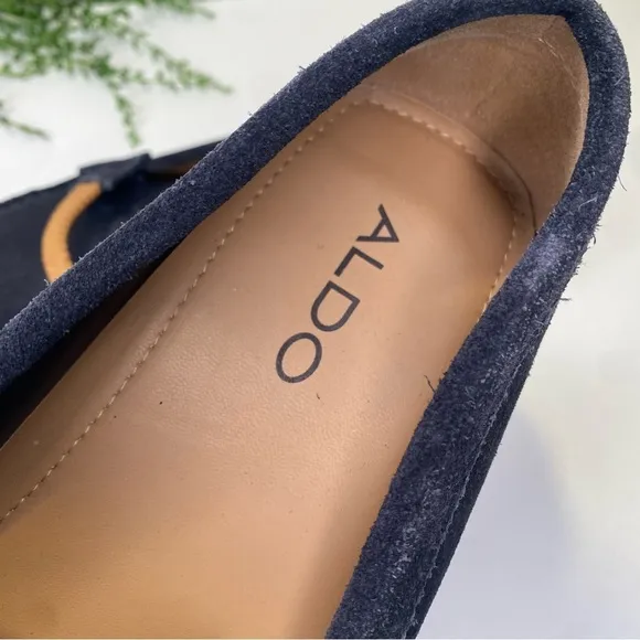 Aldo Blue Suede Driving Moccasin Slip On Loafers Size 9.5M Braided Detail Top