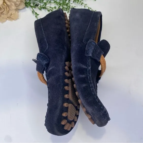 Aldo Blue Suede Driving Moccasin Slip On Loafers Size 9.5M Braided Detail Top
