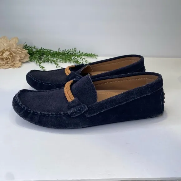 Aldo Blue Suede Driving Moccasin Slip On Loafers Size 9.5M Braided Detail Top