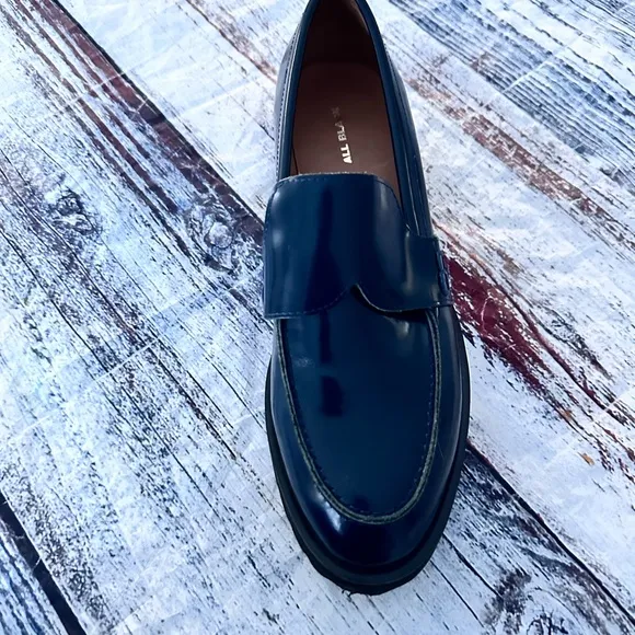 “All Black” Blue Patent Leather Lug Sole Loafers